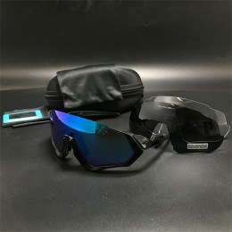 Oakley Flight Jacket Sunglasses Black/Blue Iridium + Gray And Clear Lens (Free)