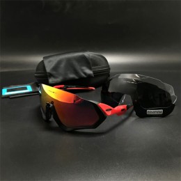 Oakley Flight Jacket Sunglasses Black With Red/Dark Red + Gray And Clear Lens (Free)